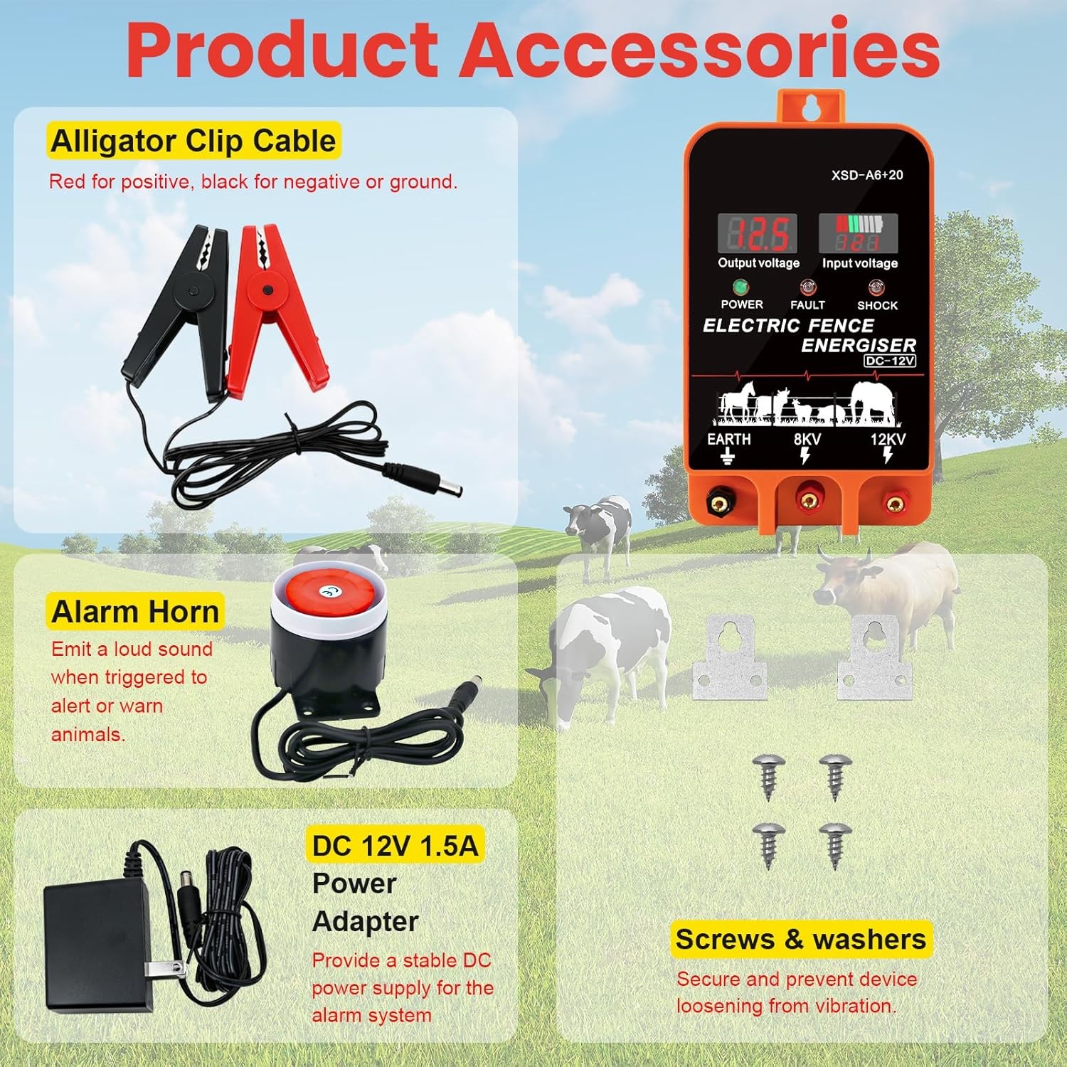 9J Electric Fence Charger Energizer, 9 Joules 400 Acres, AC DC 2 in 1 Powered Su