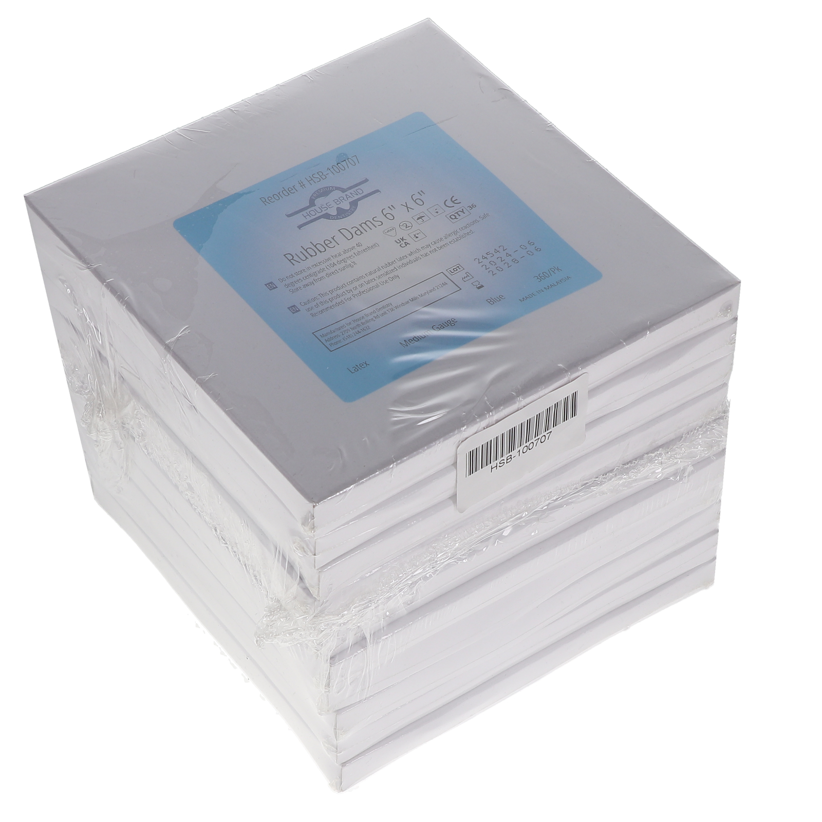 House Brand Dentistry 100707 HSB Rubber Dams Latex 6″X6″ Medium Gauge Blue 360Pk