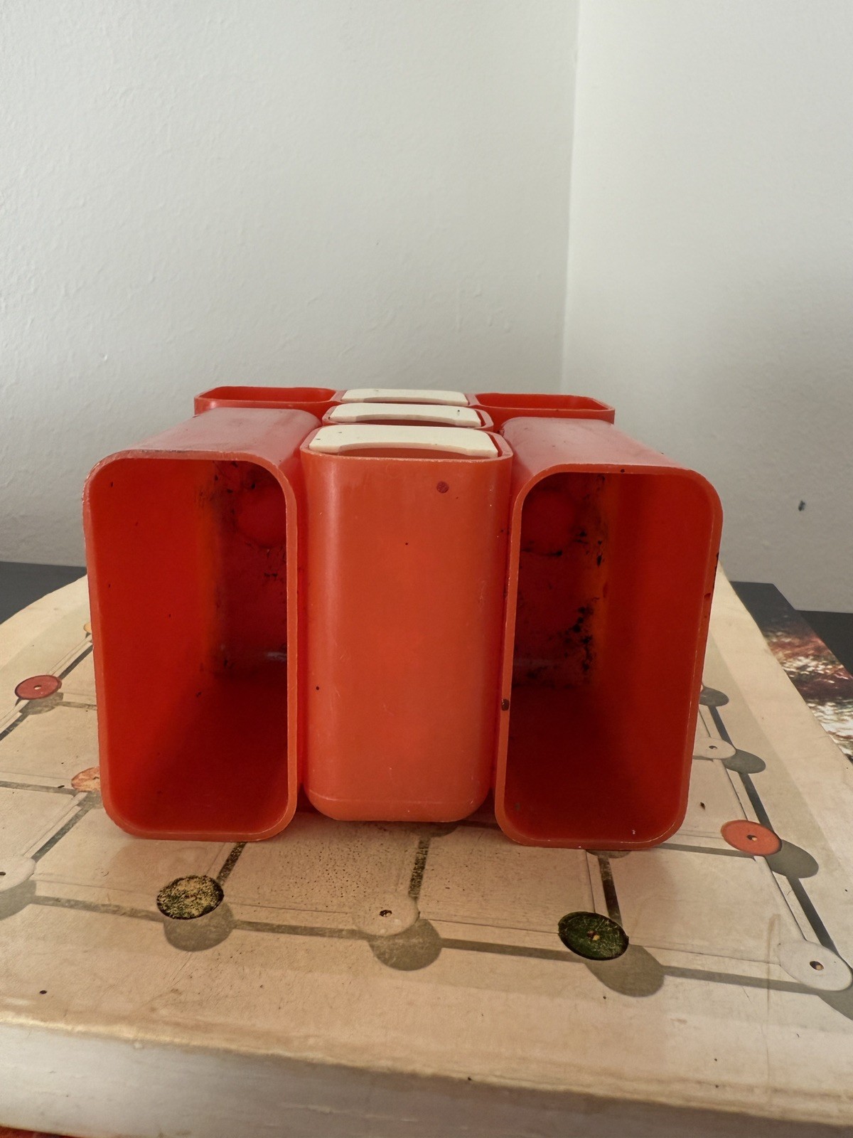 1970s Atomic HOF Red Drawer Desk Organizer, Made in Hong Kong, Set of 2, AS IS