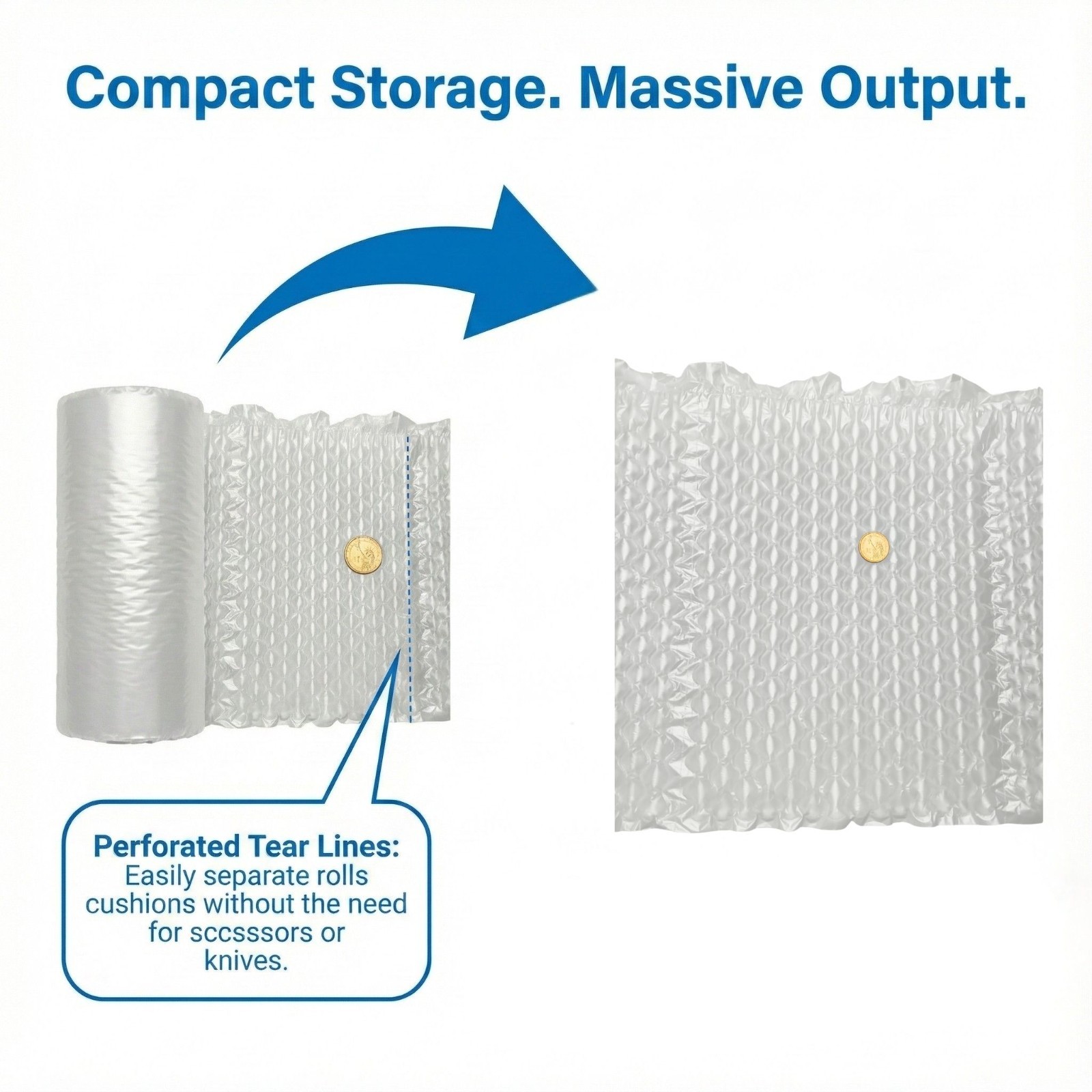 984ft x 12″ x16″ Air Cushion Machine Film Packaging Roll – Small Bubble Roll