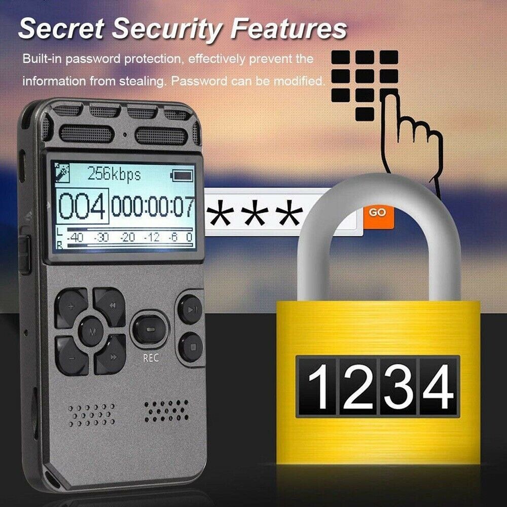 64GB Digital Voice Recorder with LCD Display & MP3 Playback
