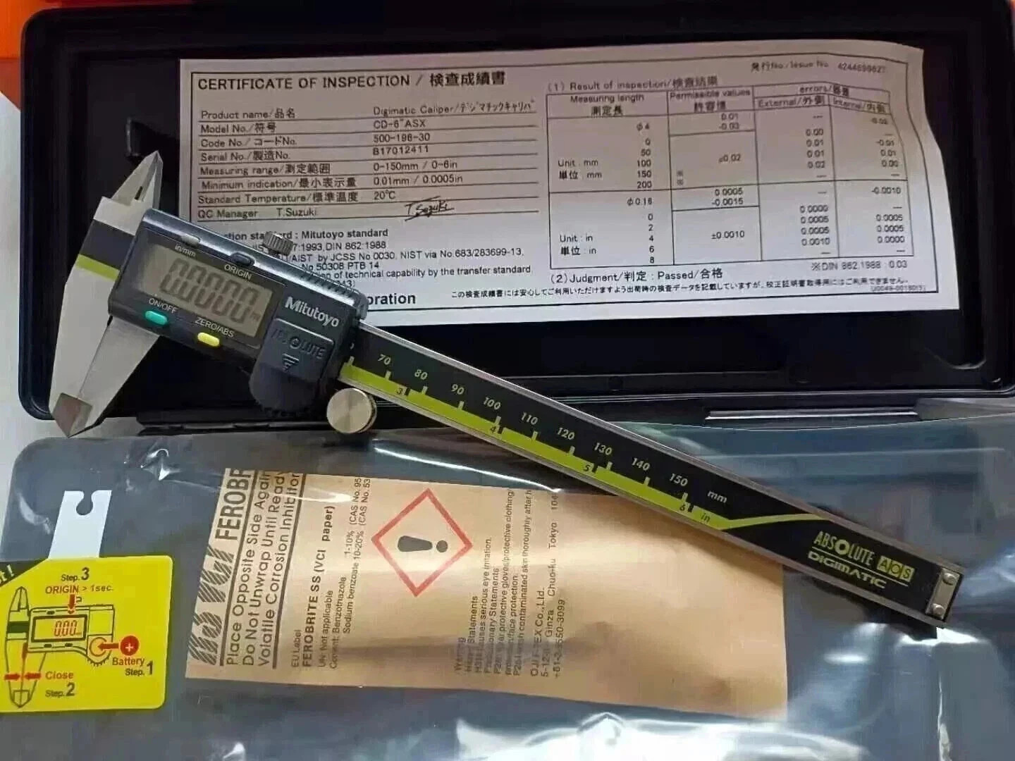 500-196-30 Mitutoyo Japan 150mm/6″ Absolute Digital Digimatic Vernier Caliper US
