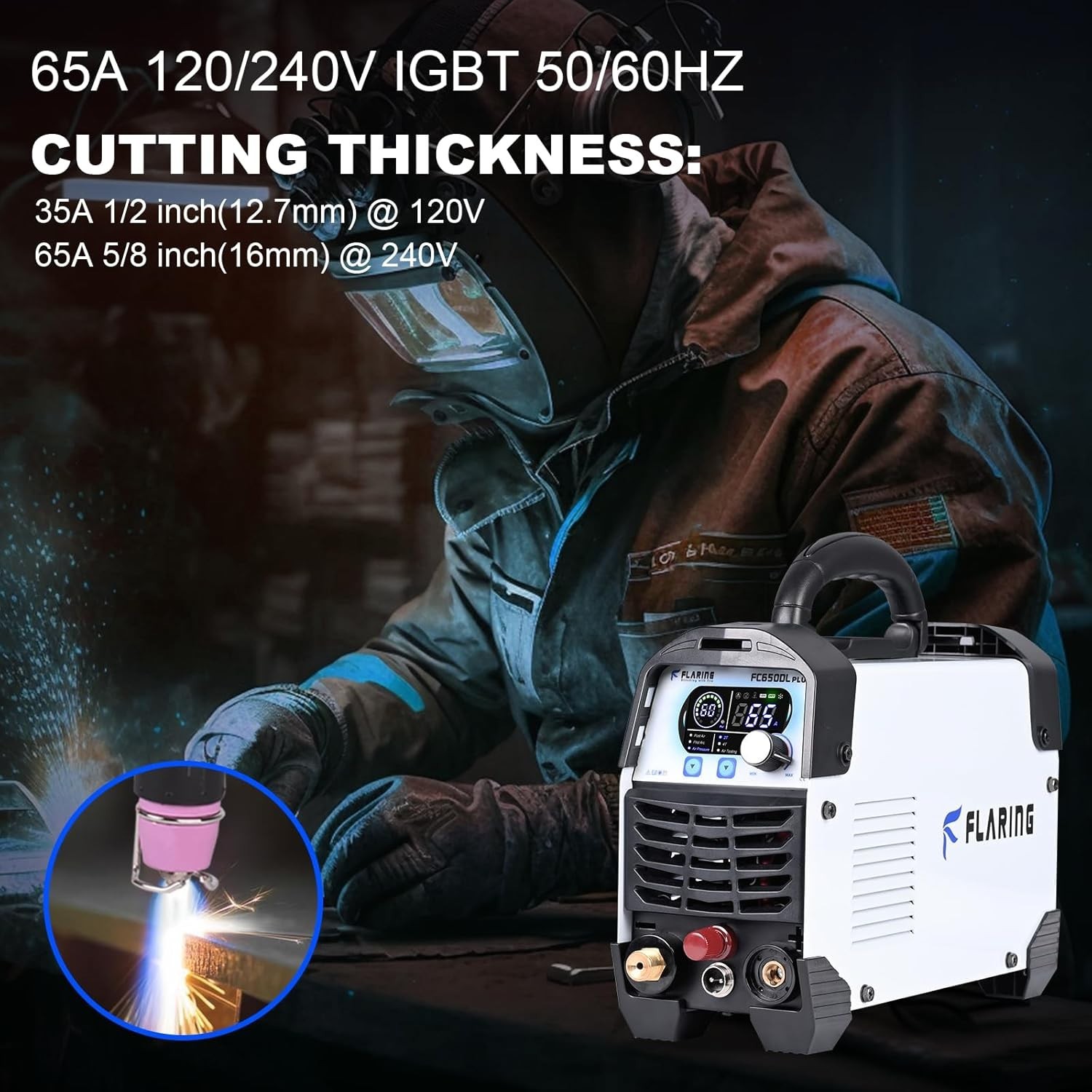 FLARING Plasma Cutter,65Amp Non-Touch Pilot Arc Plasma Cutter Machine 120V/240V