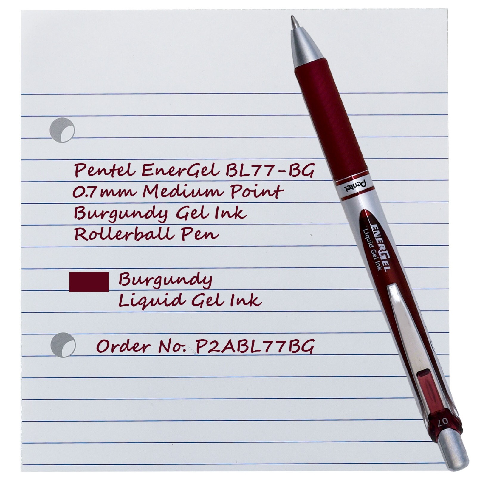 Pentel EnerGel RTX BL77-BG 0.7mm Burgundy Gel Ink Rollerball, Pack of 6 Pens