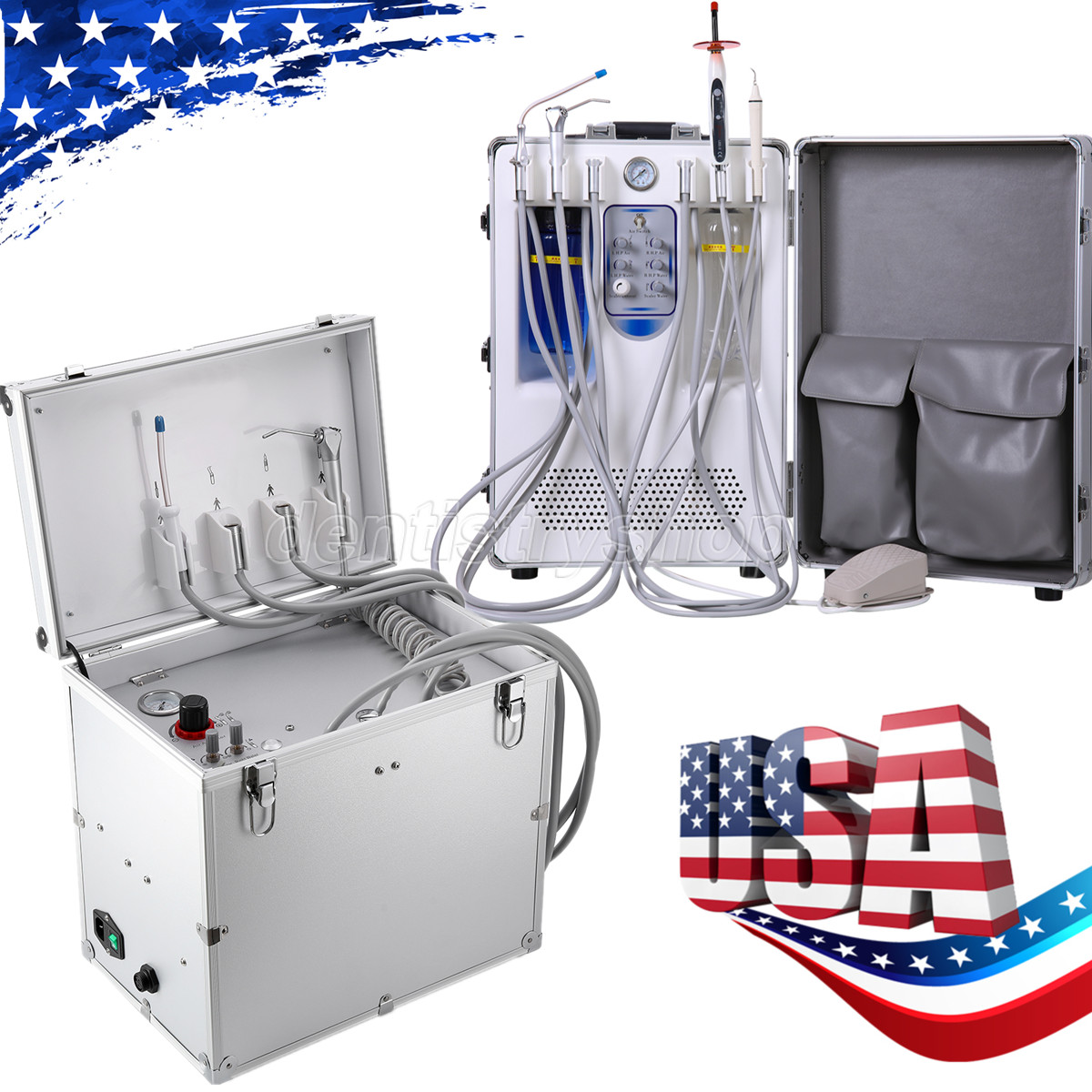 Portable Dental Mobile Delivery Unit Air Compressor Rolling Cart Suction System