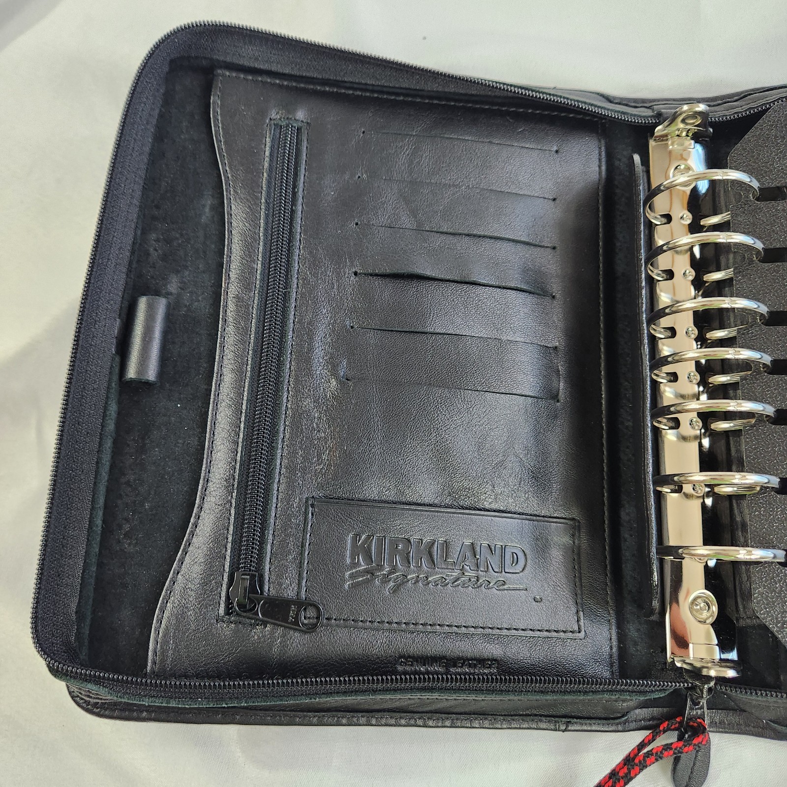 Kirkland Signature 7 Ring Binder Planner Black Genuine Leather Zipper Classic