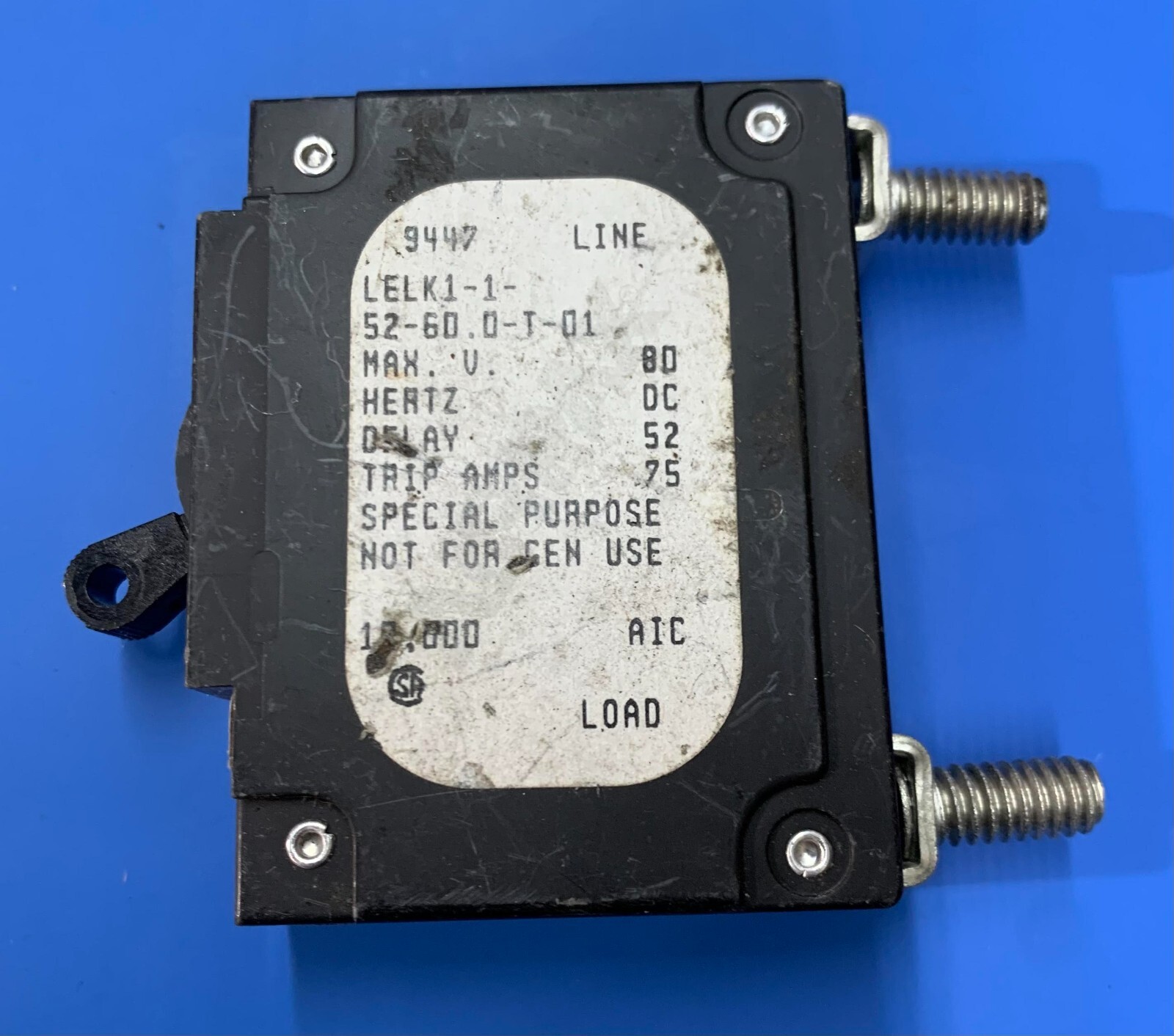 AIRPAX LELK1-1-52-60.0-T-01, 60AMP CIRCUIT BREAKER