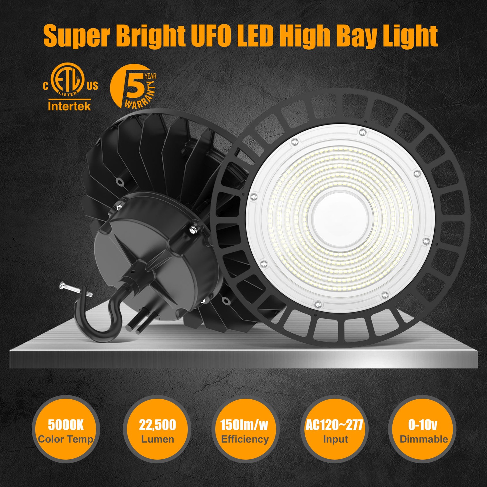 6 PACK 150W 22500LM UFO Led High Bay Light Industrial Warehouse Shop GYM Lights