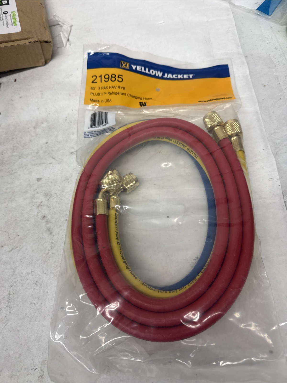 Yellow Jacket 21985 Manifold Hose Set, 60 In, Red, Yellow, Blue