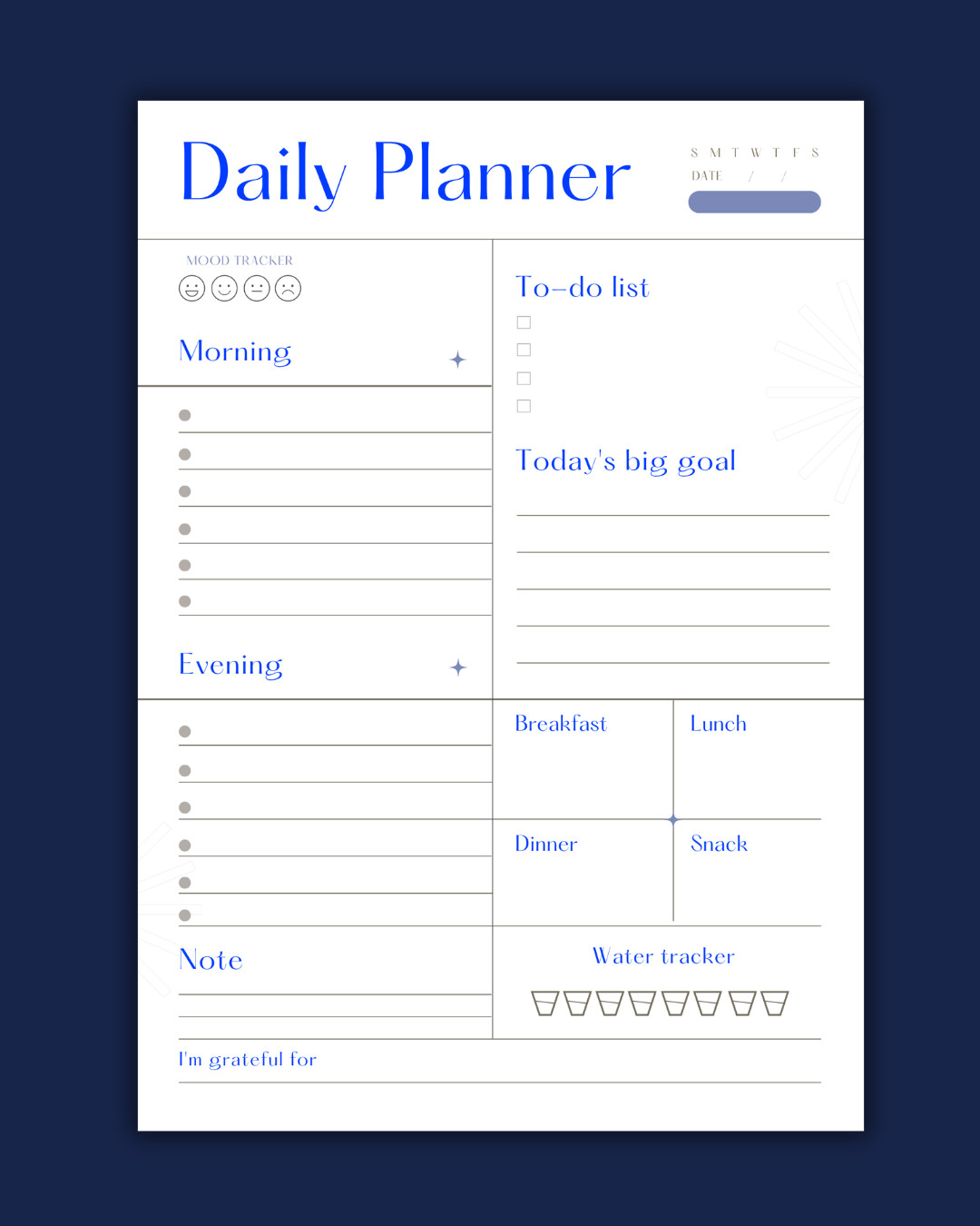 Digital Minimalist Daily Planner Printable as Diary or Notebook