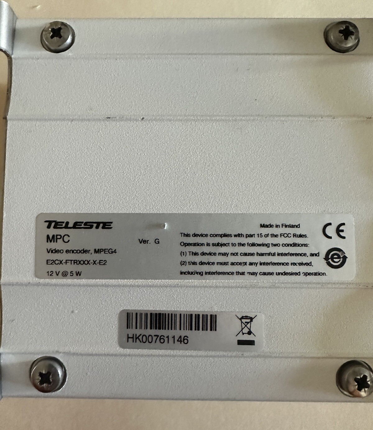 Teleste MPEG4 Video Encoder E2CX-FTRXXX-X-E2 MPC Made In Finland