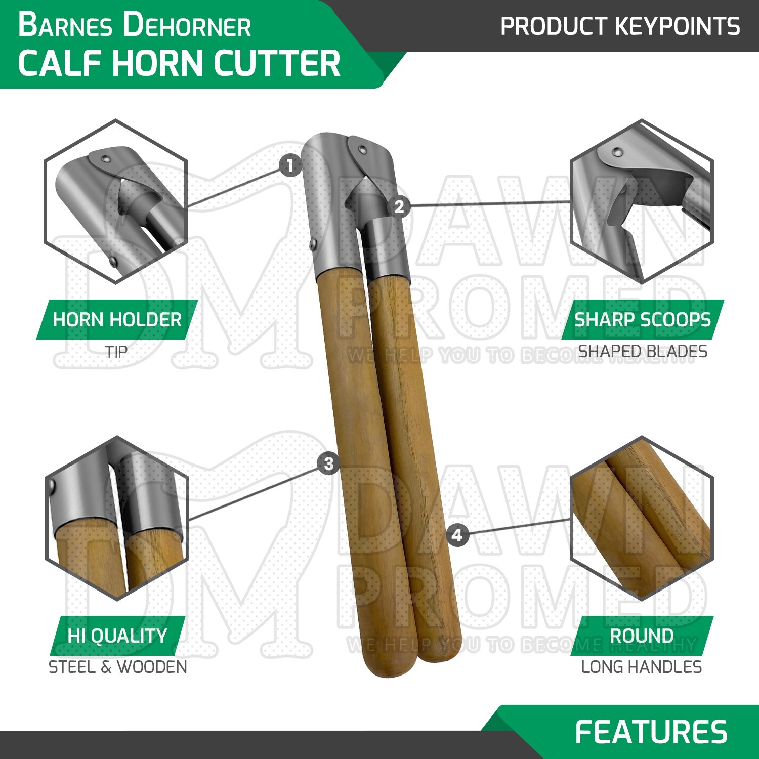 Barnes Dehorner Calf Horn Cutter 13″ With Wooden Handle Veterinary Farming Tool