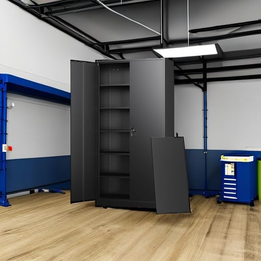 Steel Garage Tool Cabinet Locking Adjustable Shelves Home Office Warehouse Black