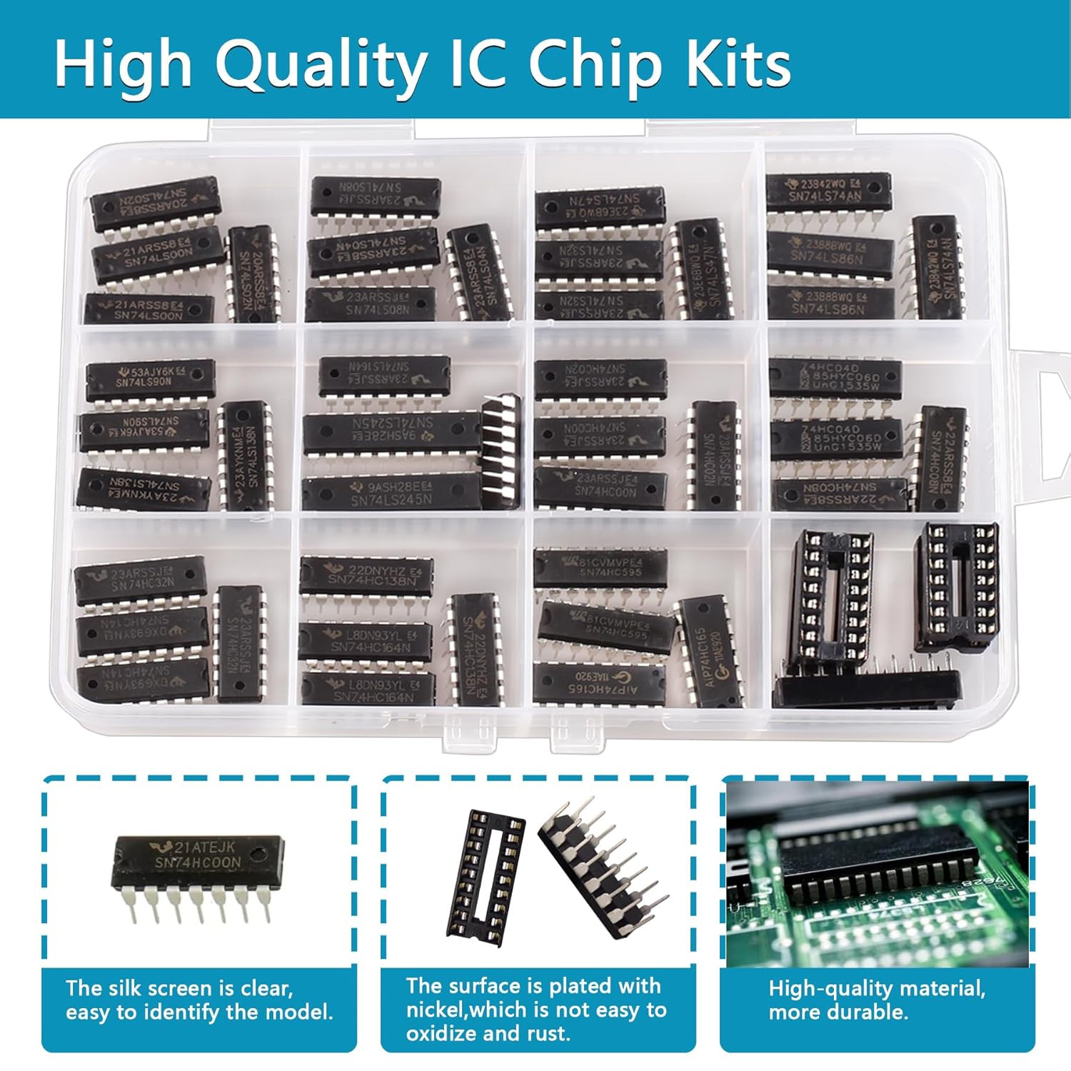 49Pcs Logic IC Assortment Kit 25 Types with Sockets for Electronic Projects