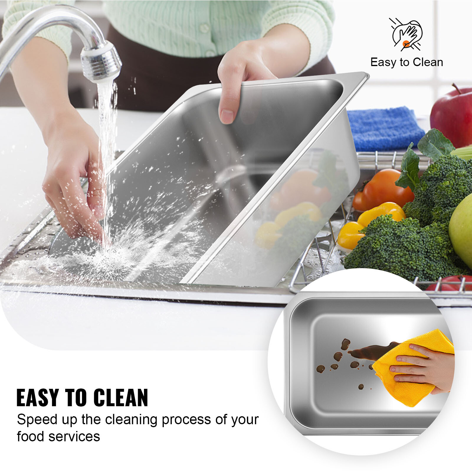 VEVOR 6 Pack 6″ Deep Stainless Steel Steam Table Pans Hotel Food Prep Pan