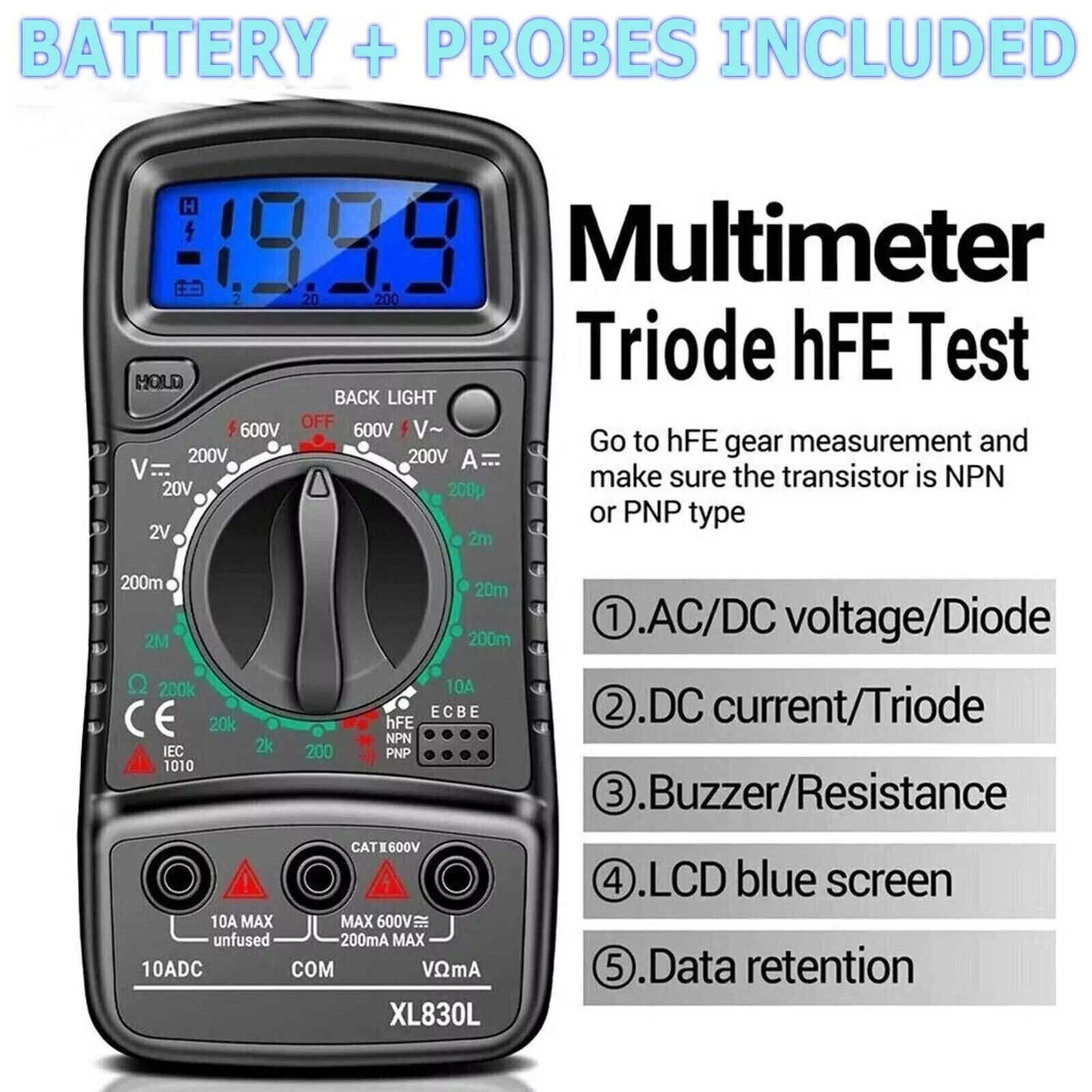 LCD Digital Multimeter Voltmeter Ammeter Ohmmeter Volt AC DC Diode Tester Meter
