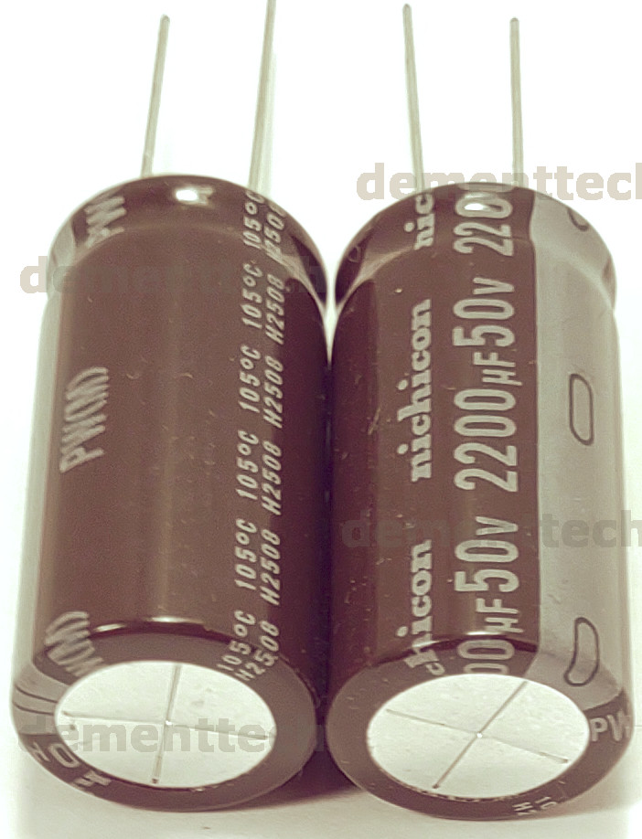 2x Nichicon PW 2200uF 50V High Endurance 105C radial capacitor 18mm Low-ESR