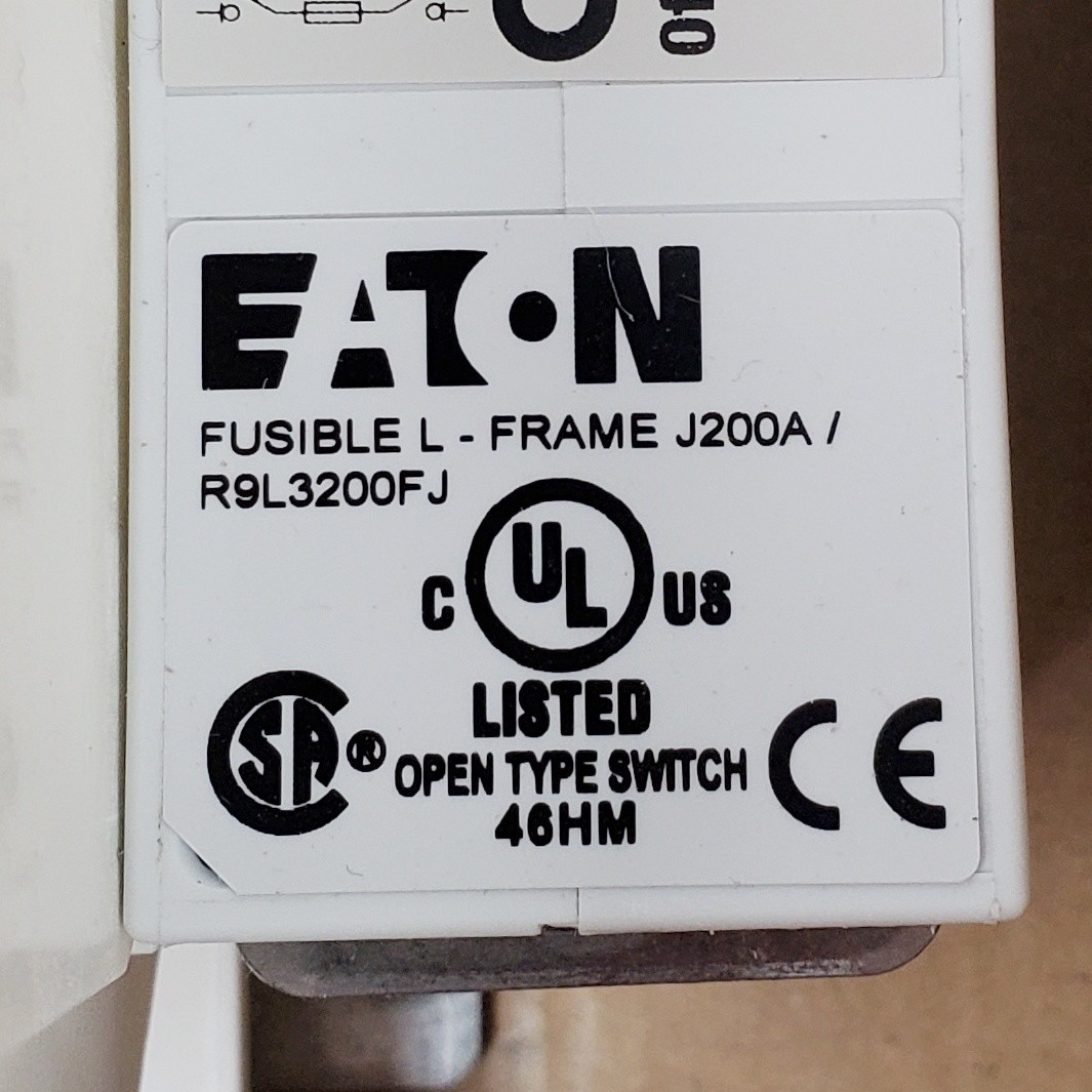 EATON R9L3200FJ Fusible Rotary Disconnect 200A, 3 Pole, 600VAC, L Frame, New!