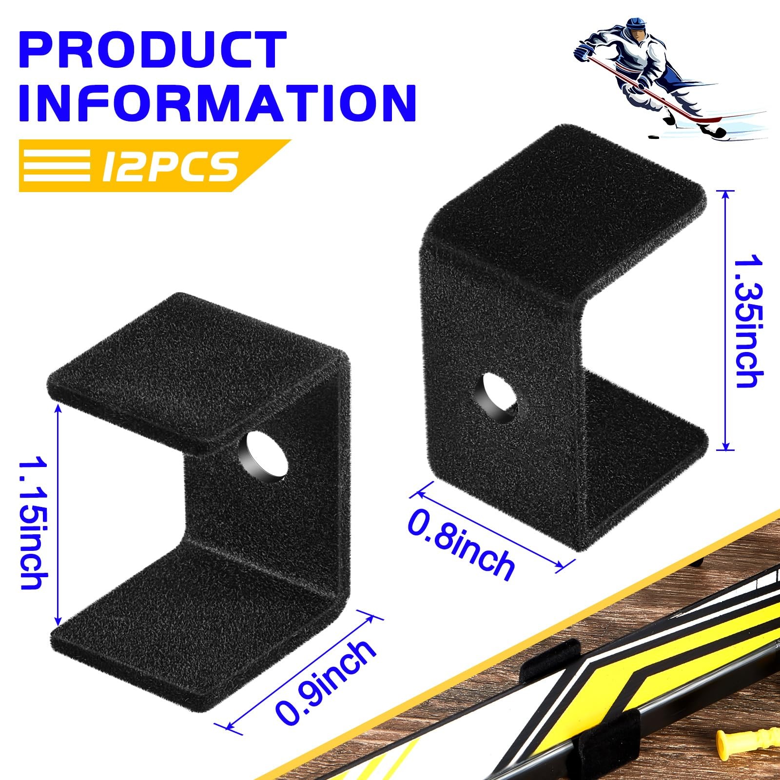 Dunzy 6 Pcs Black Hockey Stick Wall Mount Display Holder Felt