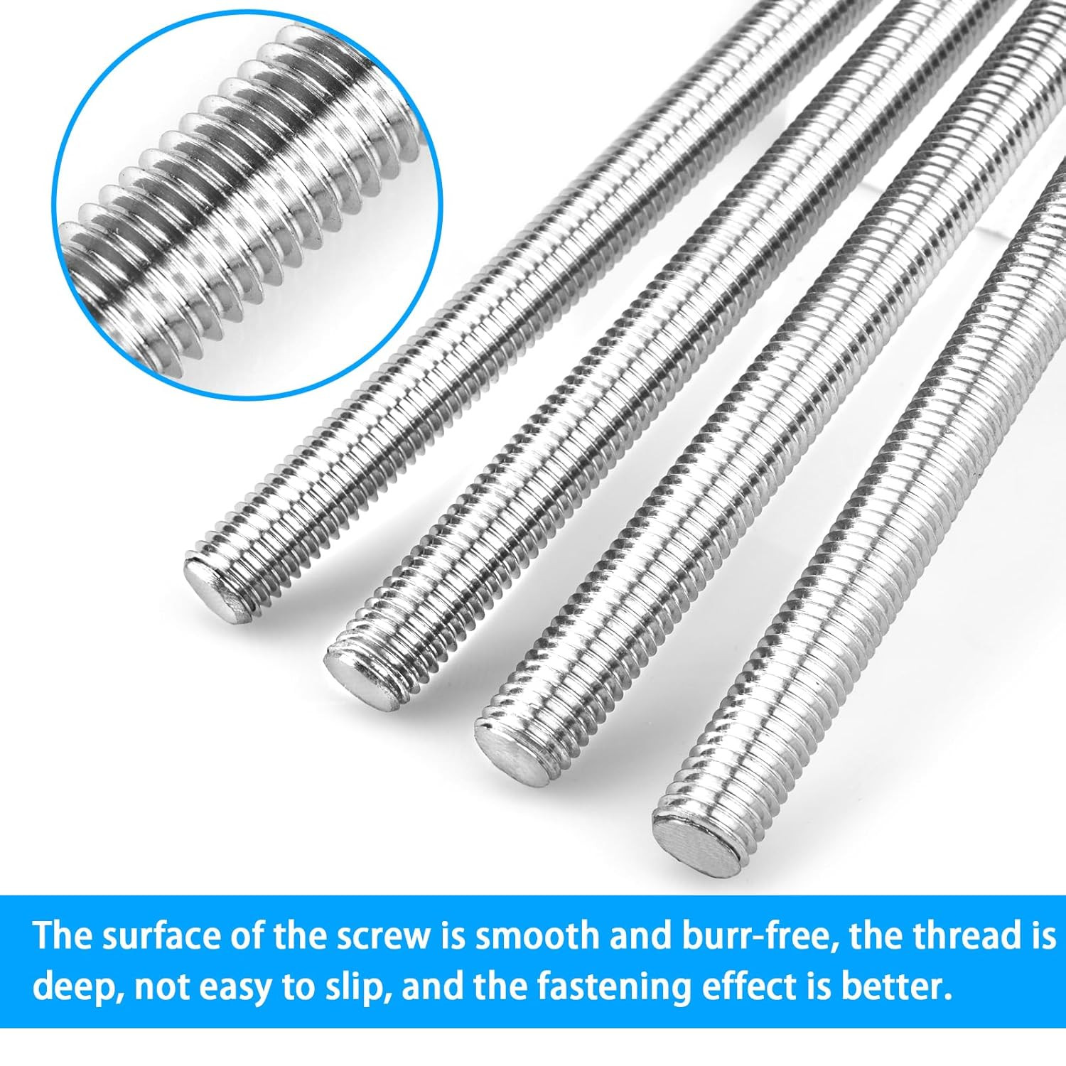 4pcs M10 x 250mm Fully Threaded Rod, 1.5mm Pitch, 304 Stainless Steel Long Th…