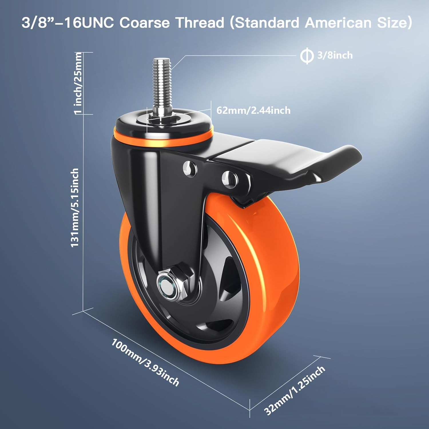 Stem Caster Wheels 4 Inch Heavy Duty Threaded Stem Mount Casters Set of 4 With