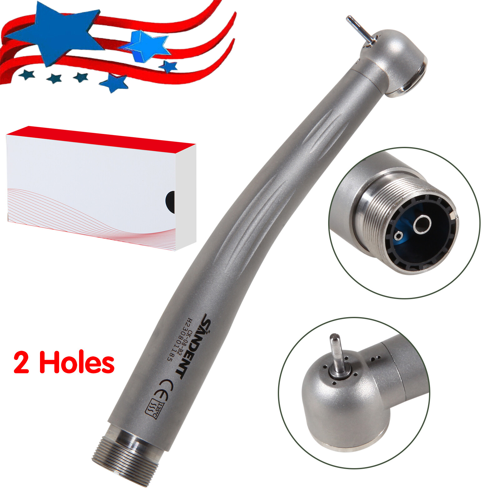 Dental High Speed Handpiece Ceramic Bearing Push Button 2 Holes Single Way Spray