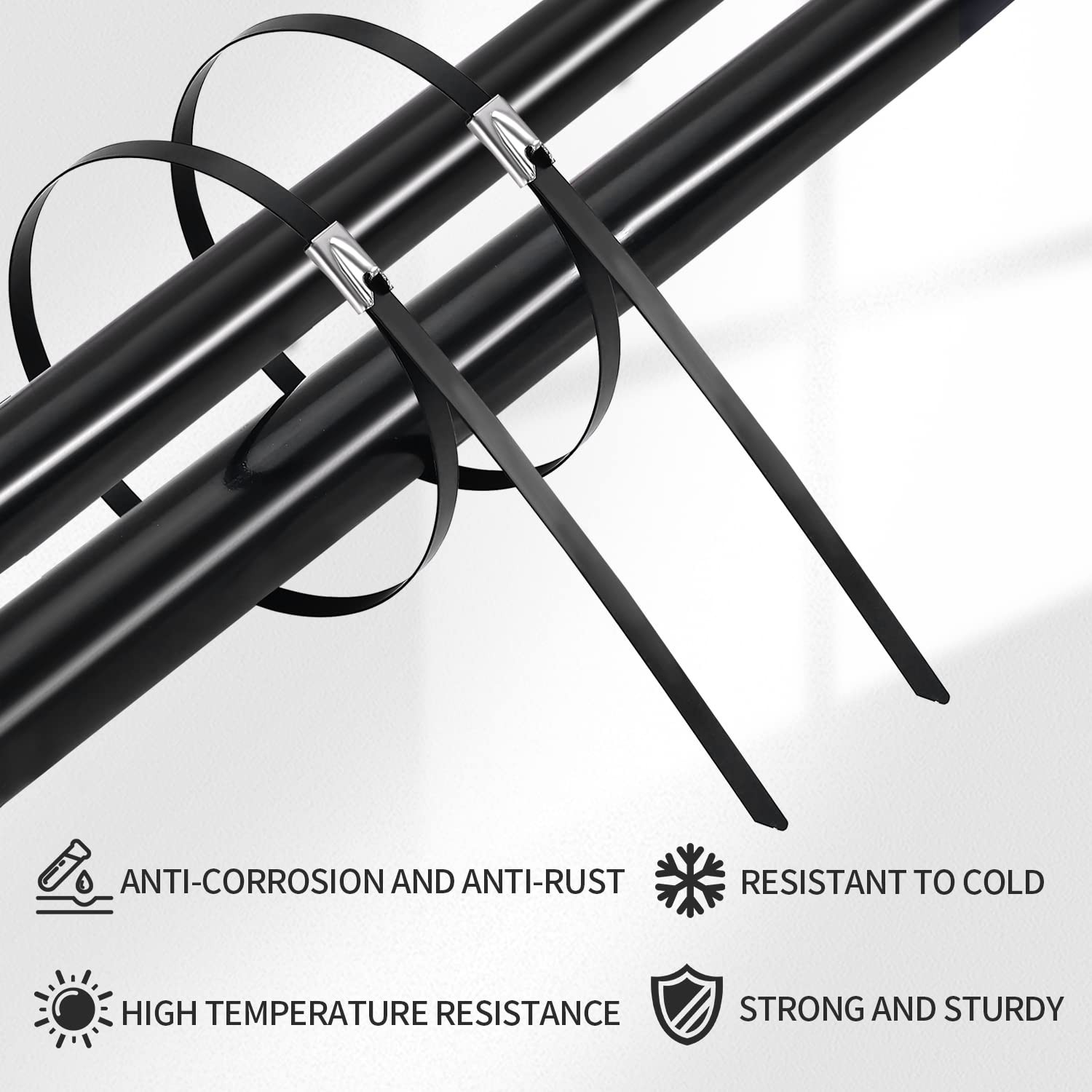 Metal Zip Ties black 100pcs 11.8 inch 304Stainless steel Epoxy Coated Cable T…