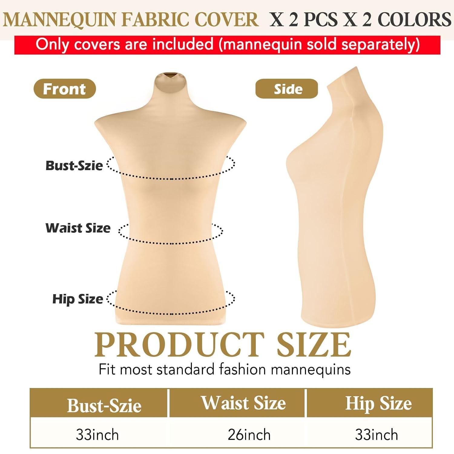 2 Pieces Soft Stretchy Fabric Cover for Upper Body Mannequin Display (Nude)