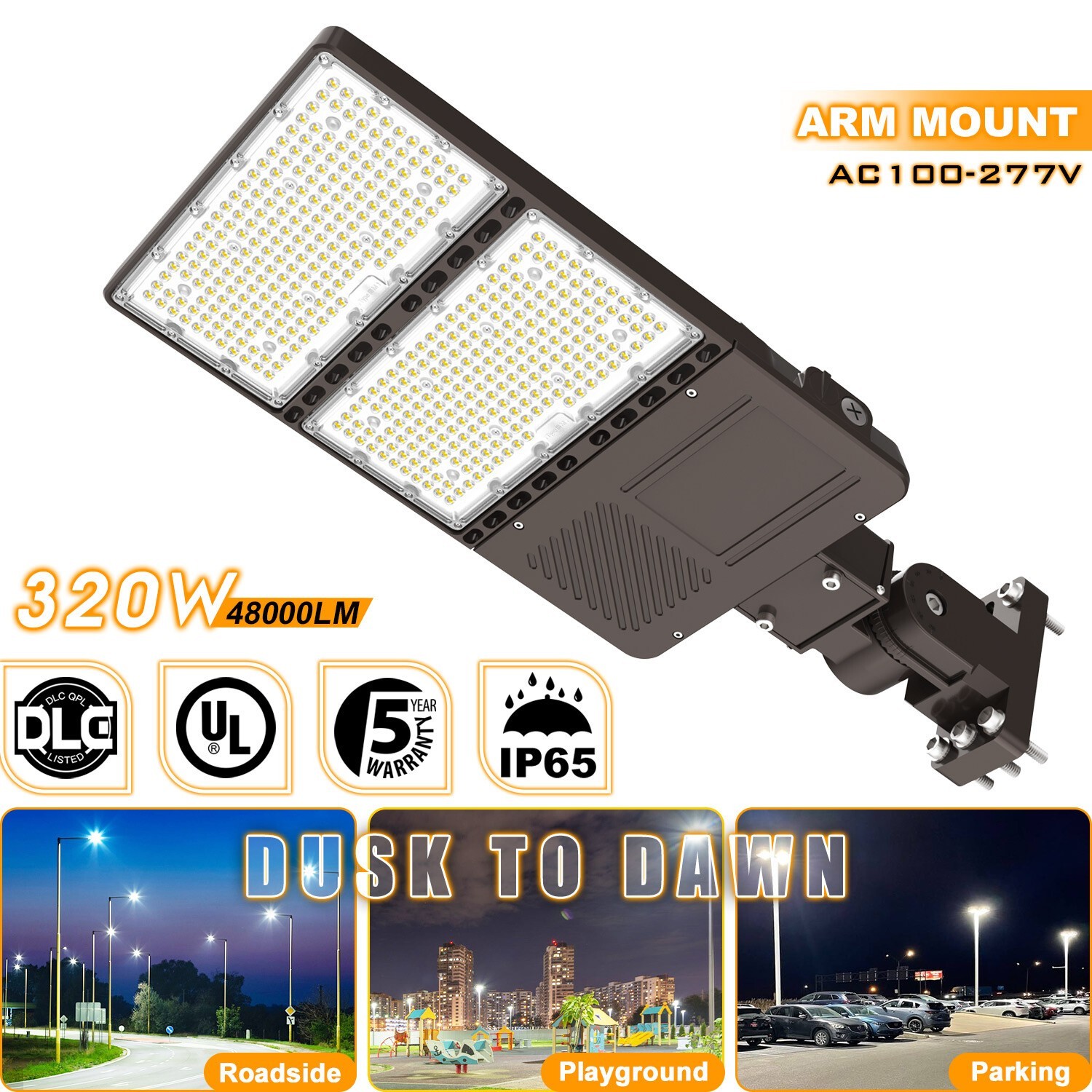 320W LED Parking Lot Pole Light Commercial Shoebox Street Fixtures Dusk to Dawn