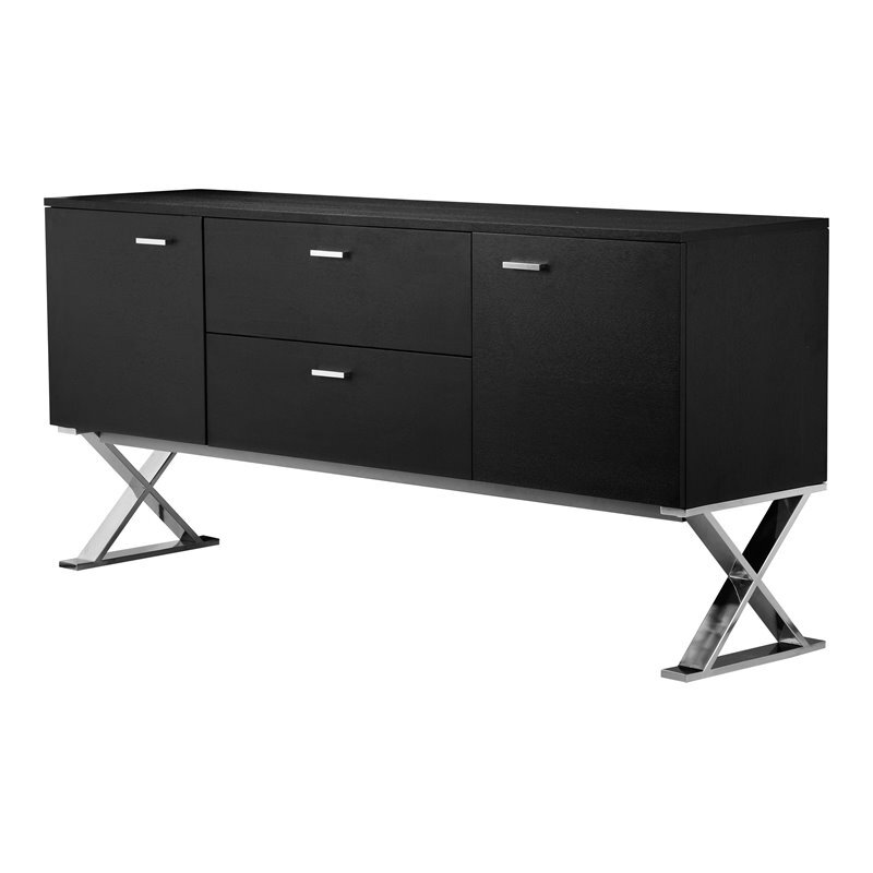 Pangea Home Alexa Modern Wood Veneer & High Polished Steel Buffet in Black