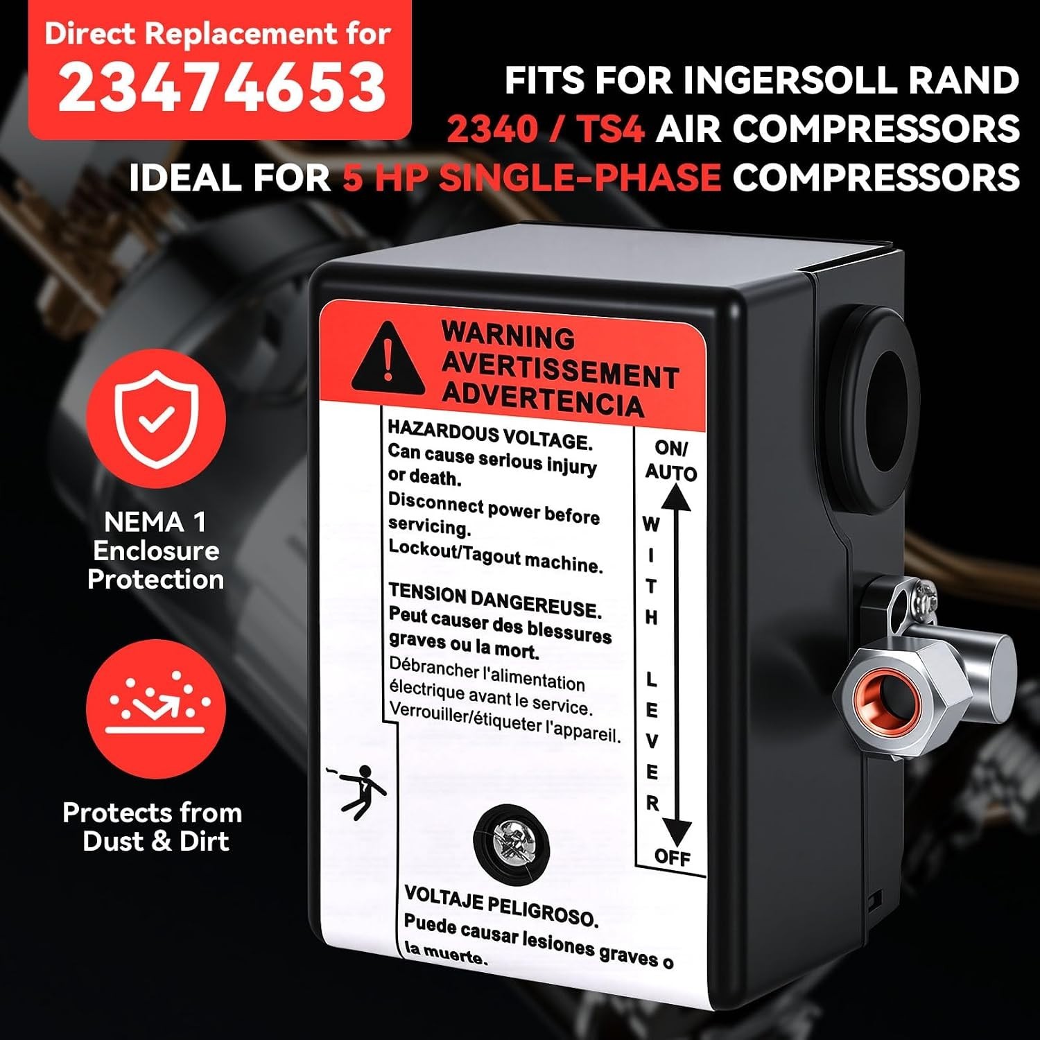 Ingersoll Rand 23474653-R Two Stage Air Compressor Pressure Switch 230V