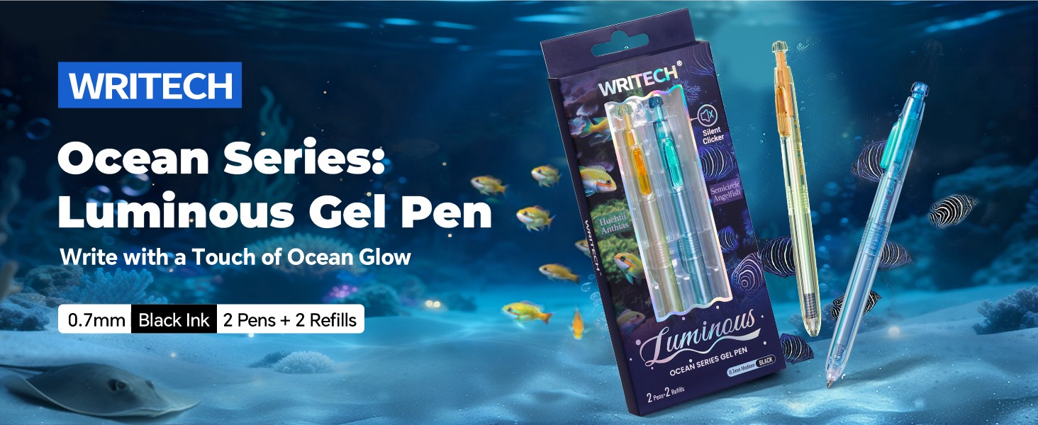 Gel Pens Medium Point: Luminous pen set 0.7mm Black Ink Includes 2 Pens and 2