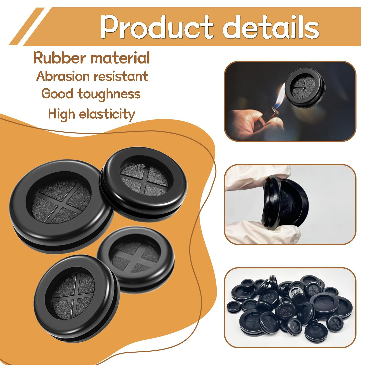 44PCS Rubber Grommet Kit 6 Sizes (5/8″,13/16″,7/8″,1″,1-1/4″,1-1/2″) Rubber Grom