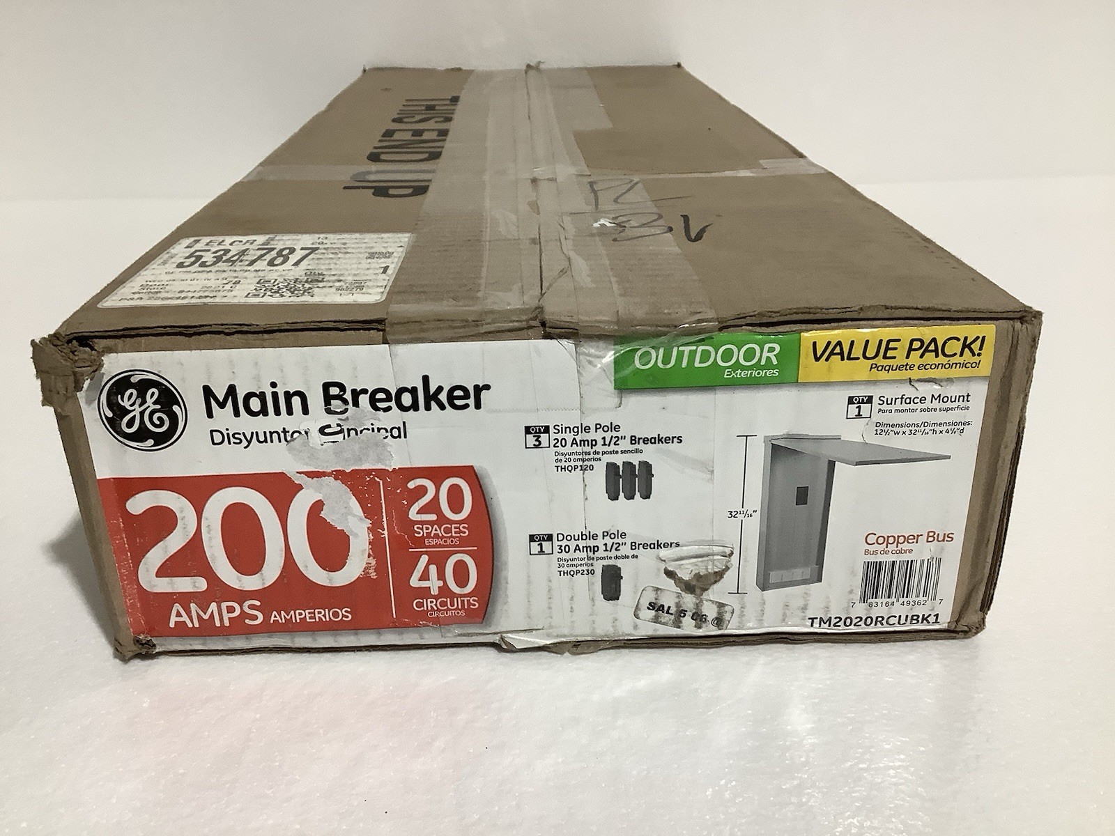 GE Main Breaker TM2020C80K 200 Amp 20 Space Indoor Load Center w/ Breaker Kit