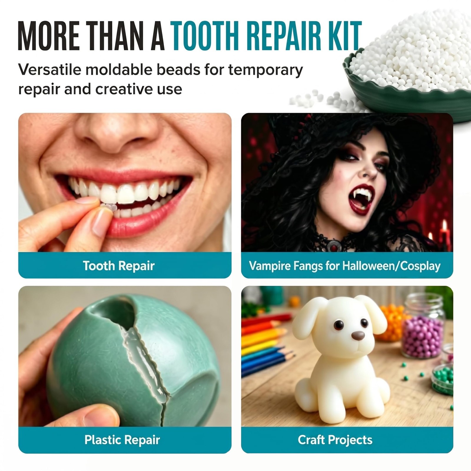 10.9oz Moldable False Teeth Beads Tooth Repair Kit,Repair Thermoplastic Bead…