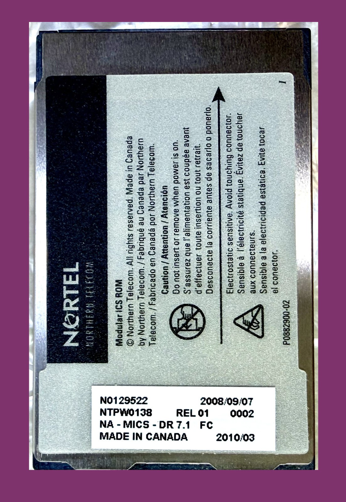 Nortel 7.1 Modular ICS Software Card NTPW0138 Rel 01 software Free Shipping #831