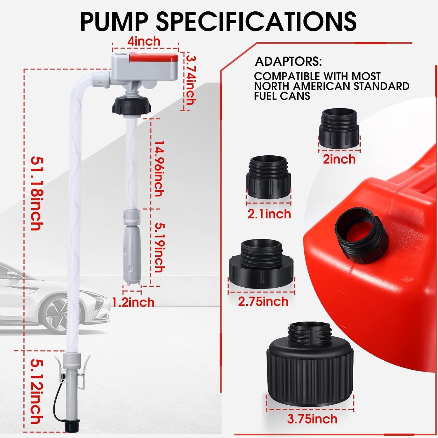 3.2GPM Auto-Stop Sensor Pump with 51″ Hose & 4 Adapters for Efficient Refueling