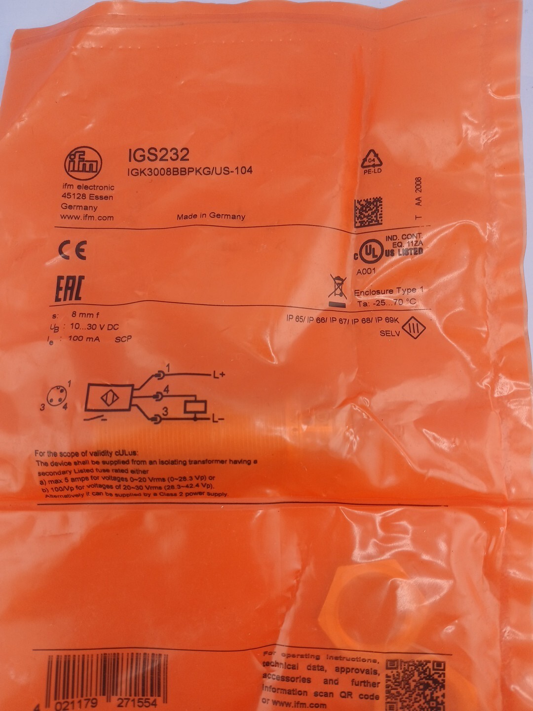 1pcs IFM IGS232 IGK3008BBPKG/US-104