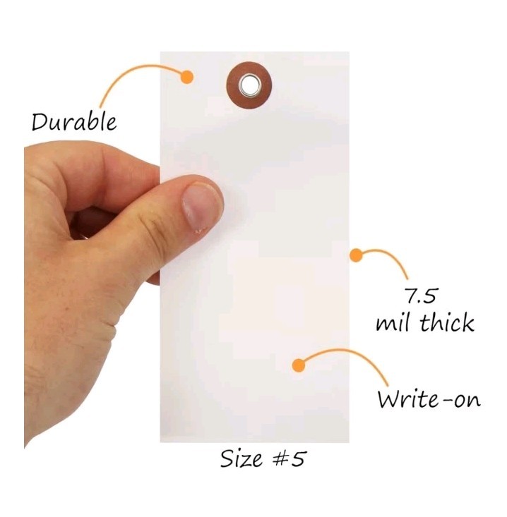 Blank White Shipping Tags w Metal Eyelets ( No Wire) 4.75×2.375″ PK of 1000