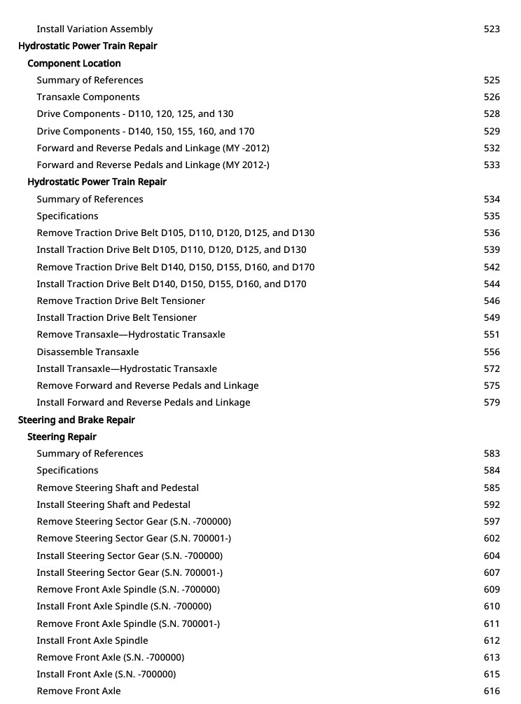 John Deere D100 D105 D110 D120 D125 D130 Tractor Technical Service Manual 113219