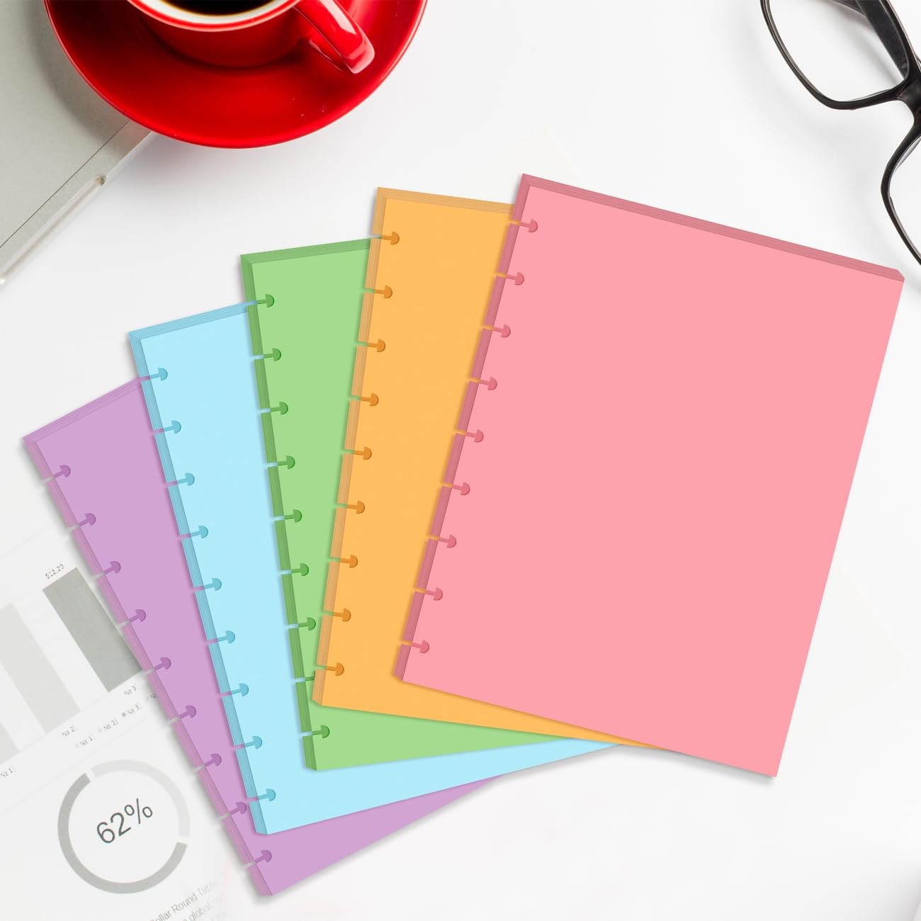 9-Disc Discbound 5 Colorful Blank Paper Pre-punched 100 Sheets,