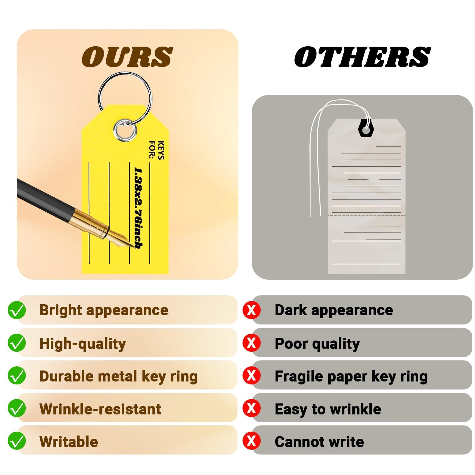 250 Yellow Key Tags with Labels & Rings – 1.38×2.76 Inches, Ideal for Car Dealer