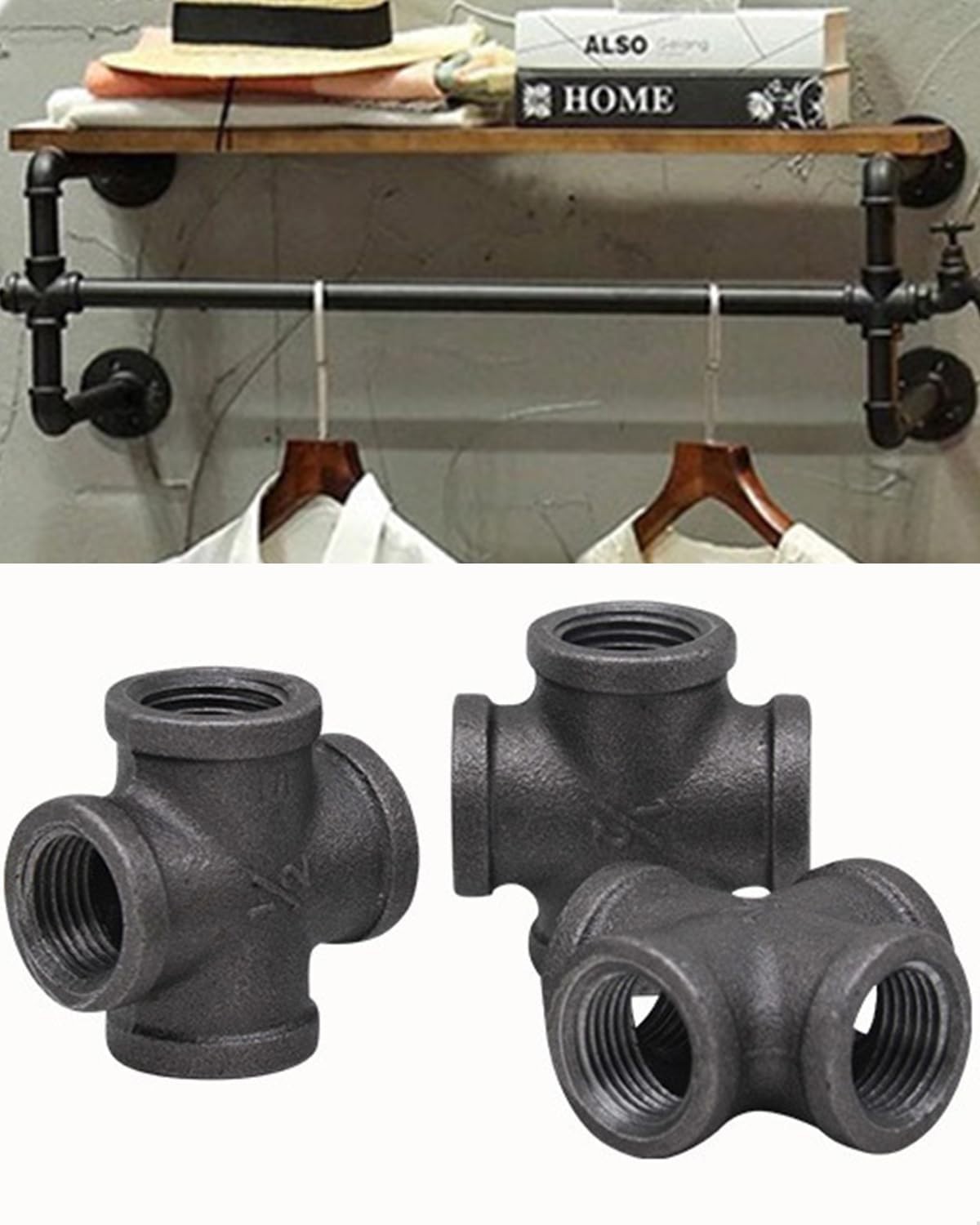 Cast Iron Cross Fitting Connector Compatible With Vintage Pipe Fixtures 1 Pack