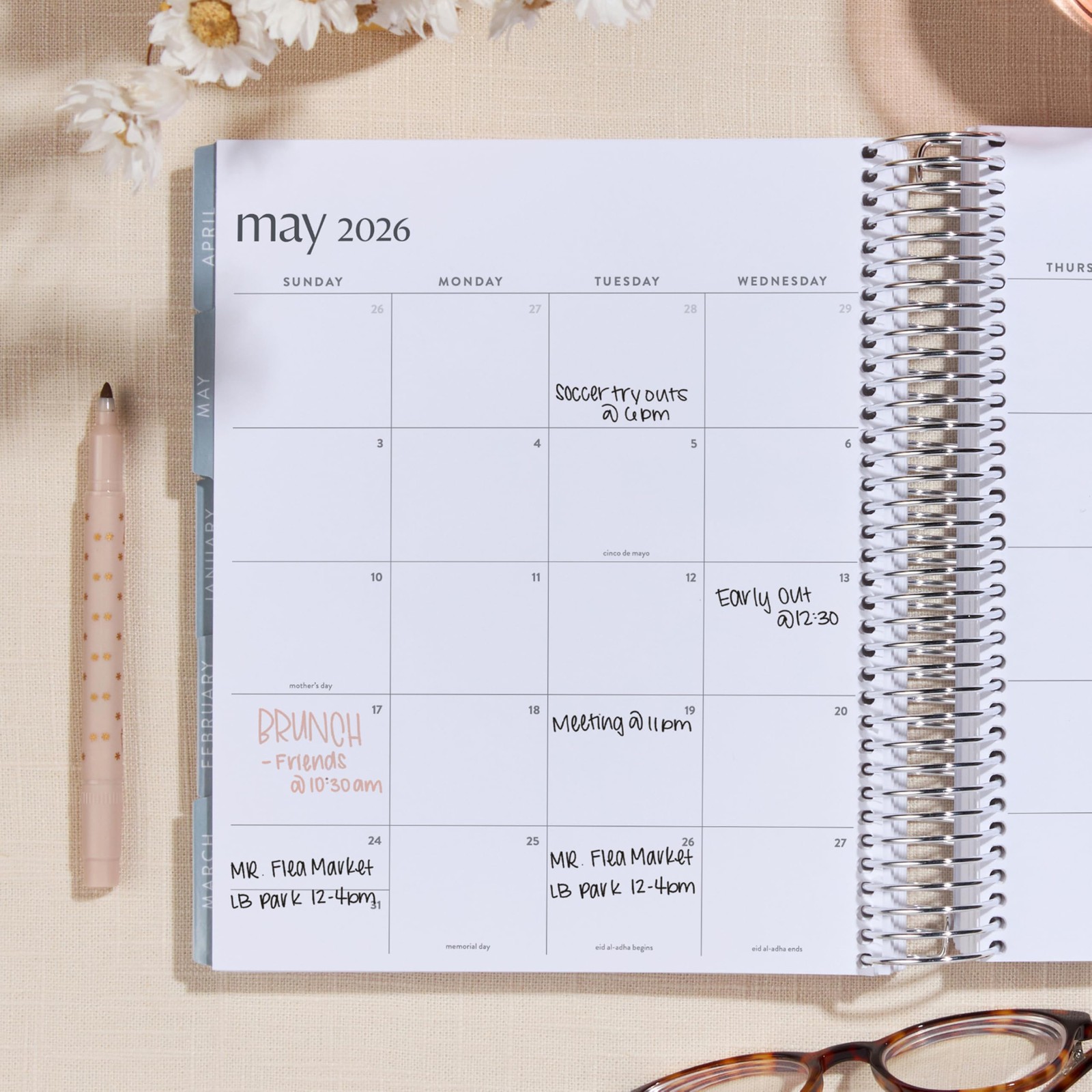 Erin Condren 7X9 Coiled Life Planner January 2026 – December 2026 – Bouquet