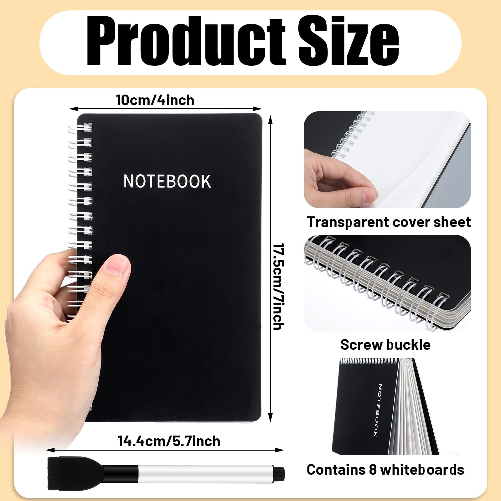 Portable White Board Dry Erase Notebook 4×7 Inch Mini Reusable Black Memo