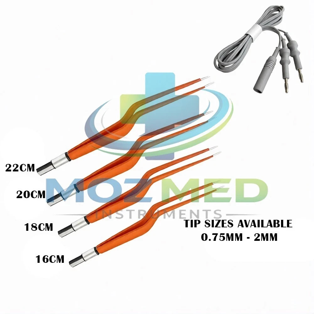 4pcs Set Non-Stick Bayonet Bipolar Forceps &3mtr Cord Electrosurgical instrument