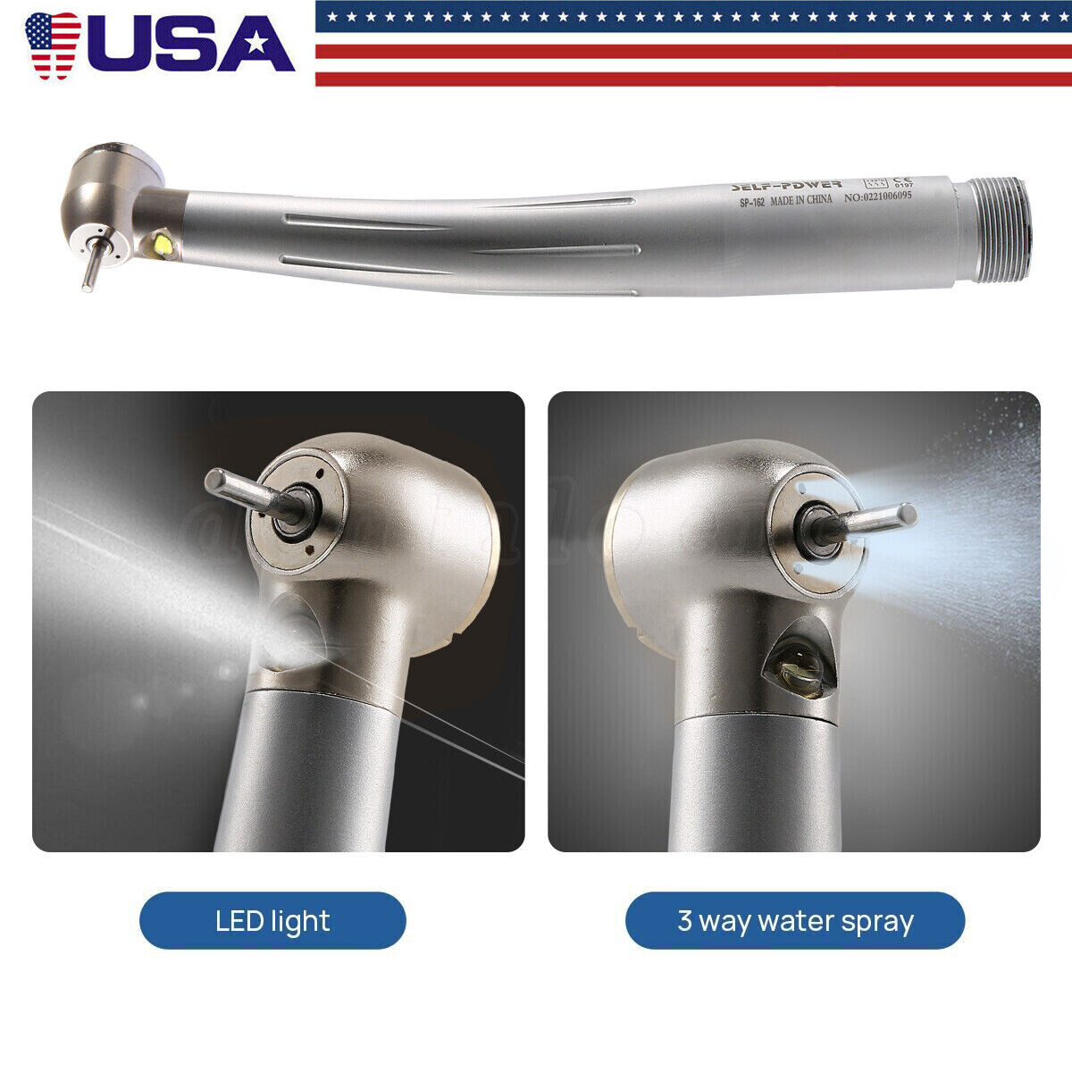 NSK Style Dental Fiber Optic LED High Speed Handpiece Turbine 2-Hole Self Power