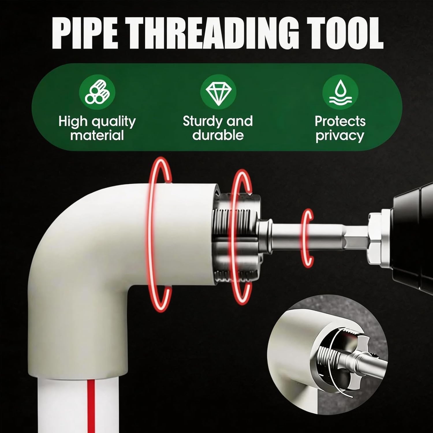 3Pcs PVC Pipe Threader Kit 1/2″ 3/4″ 1″ NPT Dual-Function Internal & External