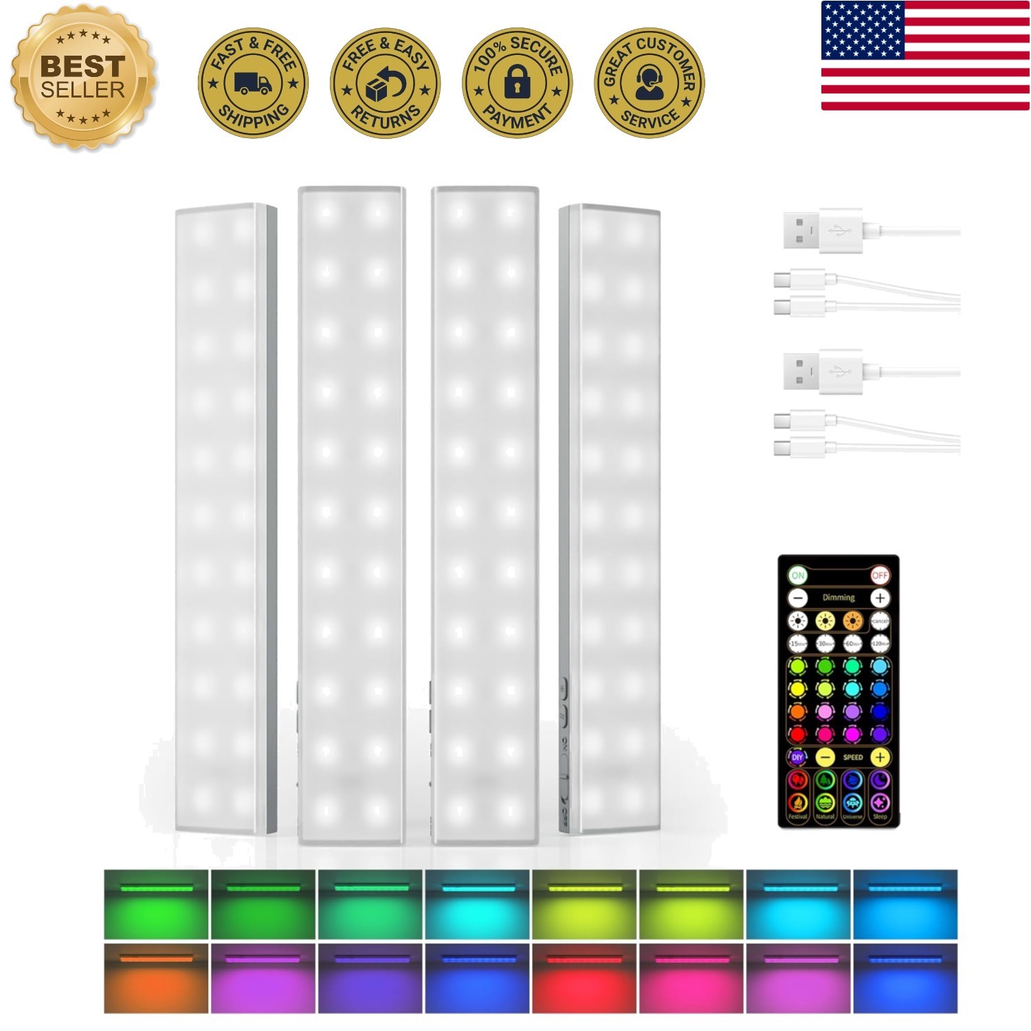 80 Color Changing Light Bars, 1800mAh Rechargeable Battery Operated Under Cab…