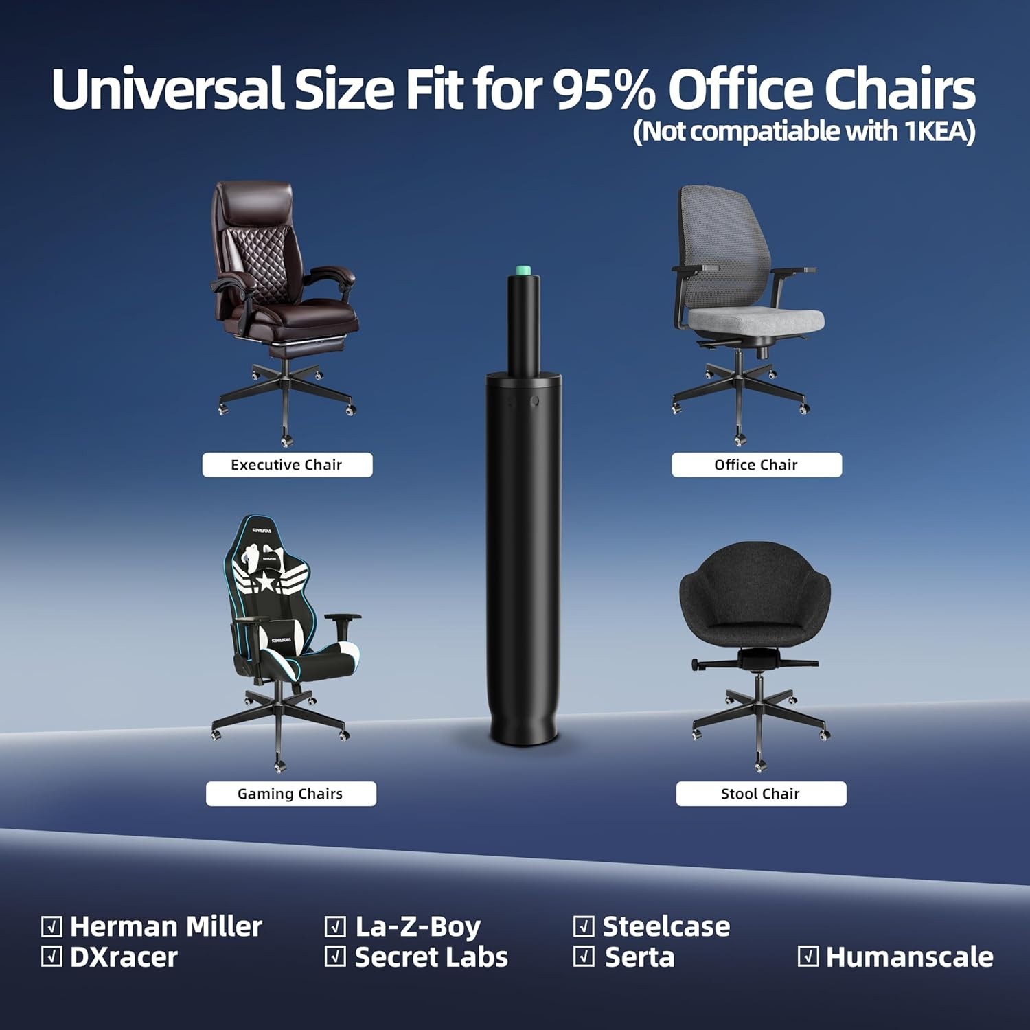 Durable Black Office Chair Cylinder Replacement – 1000 lbs Capacity, No Tools